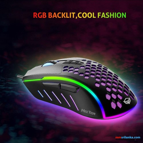 Meetion GM015 Lightweight Honeycomb RGB Gaming Mouse (6M)